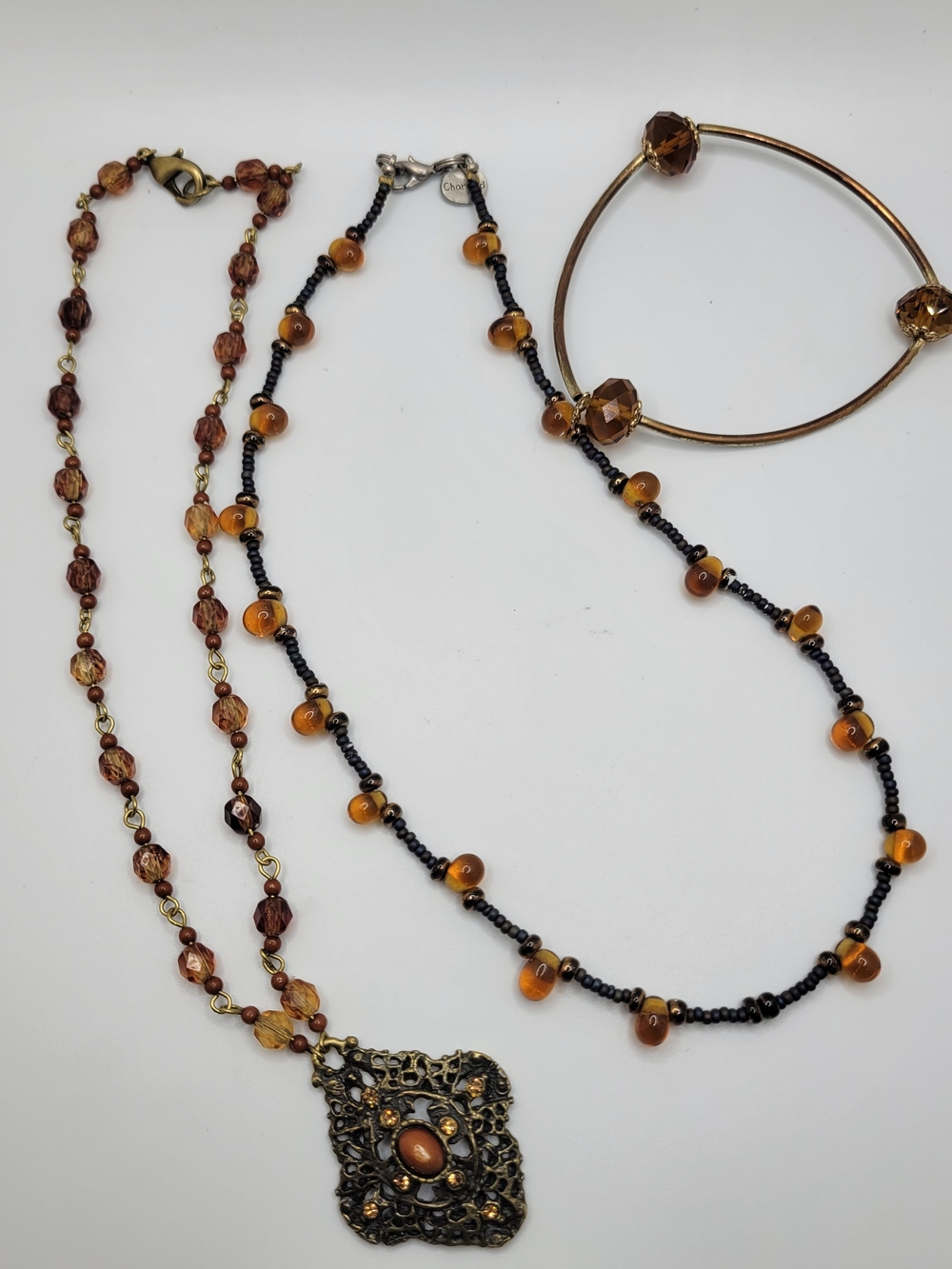 Women's Amber Bead Necklace and Bracelet Set